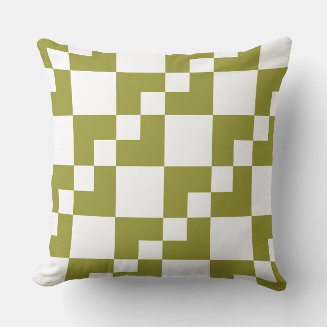 Patchwork Domino - Olive and White Throw Pillow (Front)