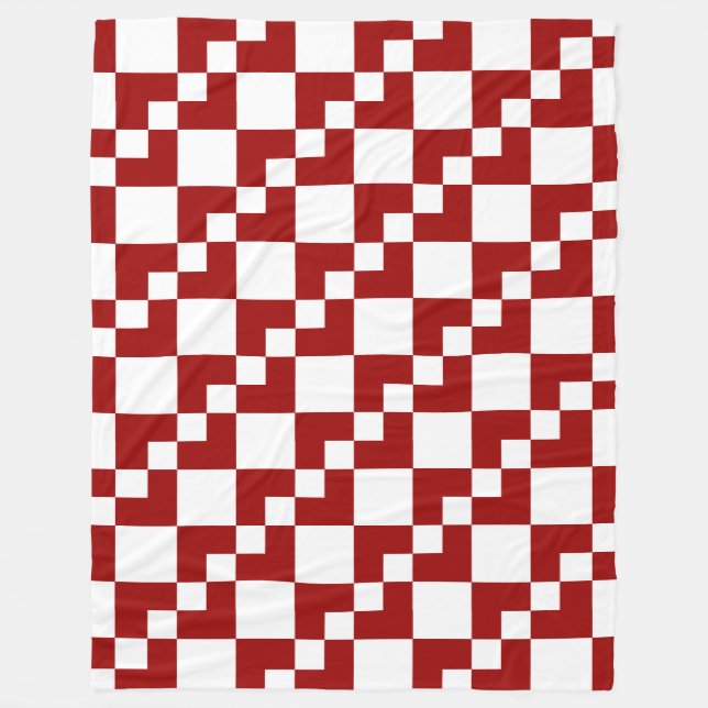 Patchwork Domino - Ruby Red and White Fleece Blanket (Front)