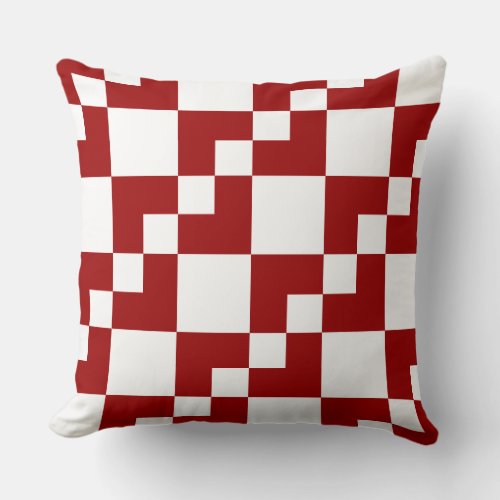 Patchwork Domino _ Ruby Red and White Throw Pillow