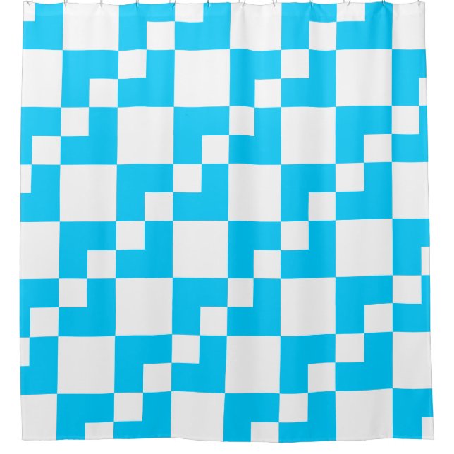 Patchwork Domino - Sky Blue and White Shower Curtain (Front)