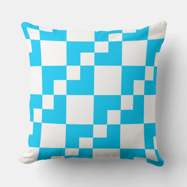 Patchwork Domino - Sky Blue and White Throw Pillow (Front)