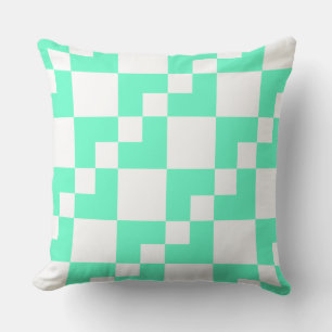 Patchwork Domino - Turquoise with White Throw Pillow