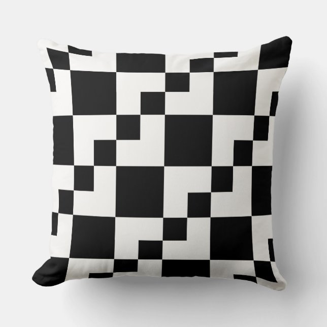 Patchwork Domino - White on Black Throw Pillow (Front)