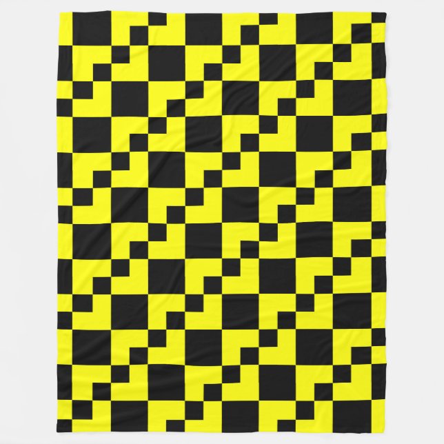 Patchwork Domino - Yellow and Black Fleece Blanket (Front)