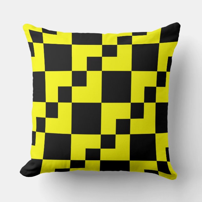 Patchwork Domino - Yellow and Black Throw Pillow (Front)