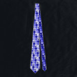 Patchwork Dreidels in Blue Neck Tie<br><div class="desc">Blue and white patchwork with dreidels for any Jewish holiday or event.</div>