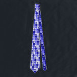 Patchwork Dreidels in Blue Neck Tie<br><div class="desc">Blue and white patchwork with dreidels for any Jewish holiday or event.</div>