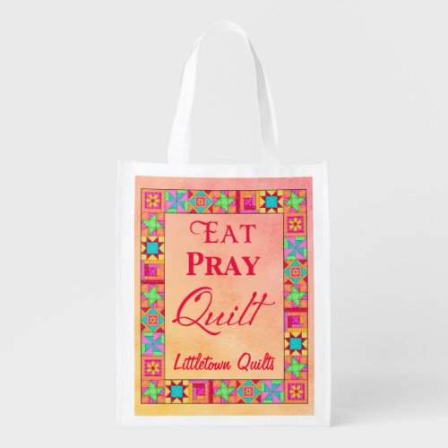 Patchwork Eat Pray Quilt Business Promotion Reusable Grocery Bag