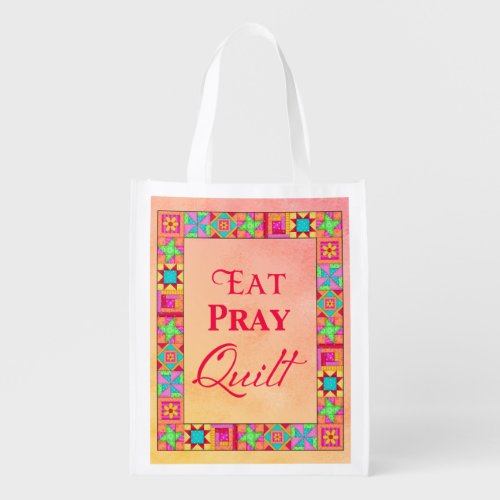 Patchwork Eat Pray Quilt Reusuable Shopping Bag
