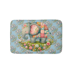 Patchwork Elephant Floral Meadow Charm Bath Mat