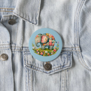 Patchwork Elephant Floral Meadow Charm Button
