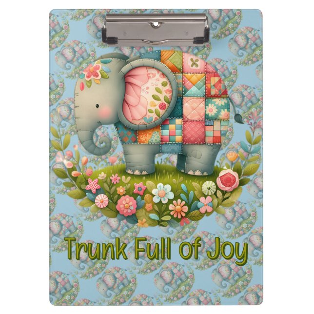 Patchwork Elephant Floral Meadow Charm Clipboard (Front)