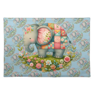 Patchwork Elephant Floral Meadow Charm Cloth Placemat