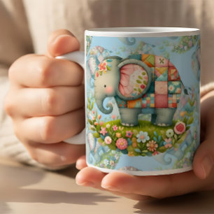Patchwork Elephant Floral Meadow Charm Coffee Mug