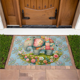 Patchwork Elephant Floral Meadow Charm Doormat