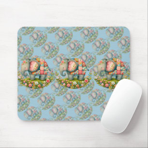 Patchwork Elephant Floral Meadow Charm Mouse Pad