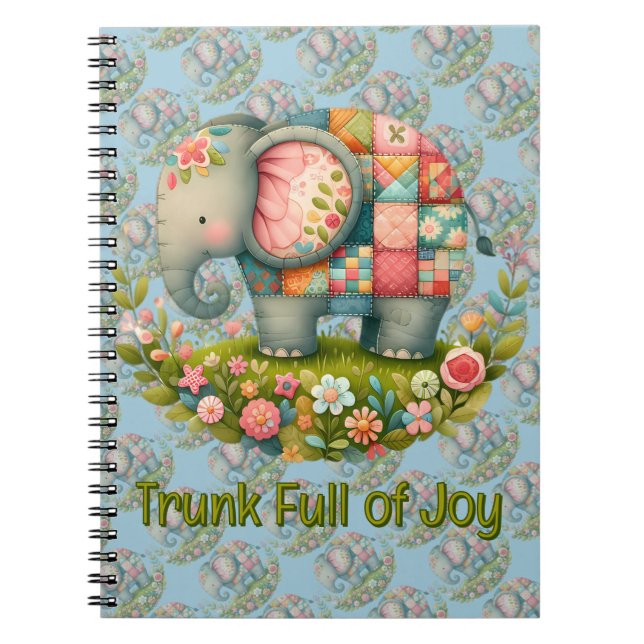 Patchwork Elephant Floral Meadow Charm Notebook (Front)