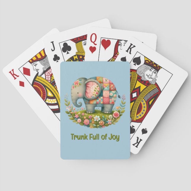Patchwork Elephant Floral Meadow Charm Poker Cards (Back)