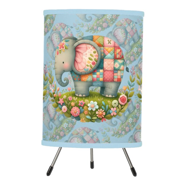 Patchwork Elephant Floral Meadow Charm Tripod Lamp (Front)