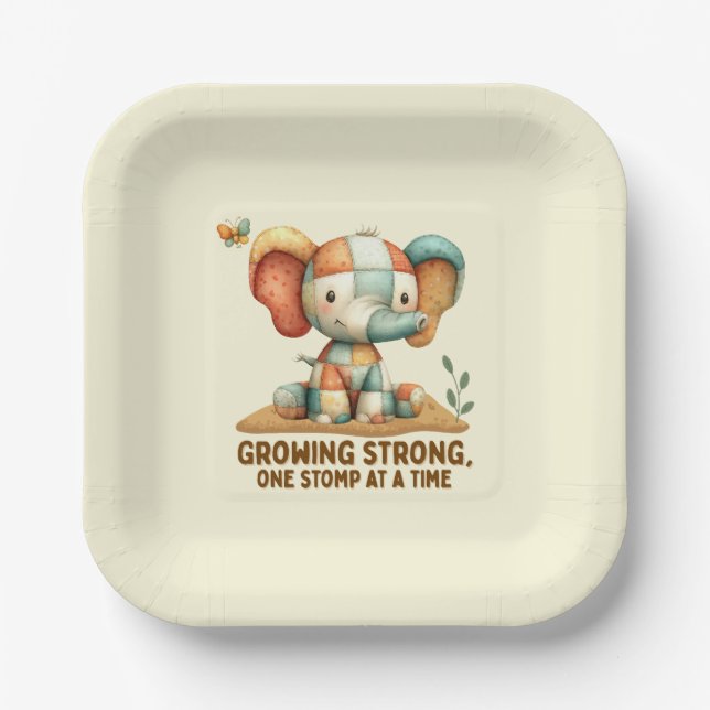 Patchwork Elephant “Growing Strong Paper Plates (Front)