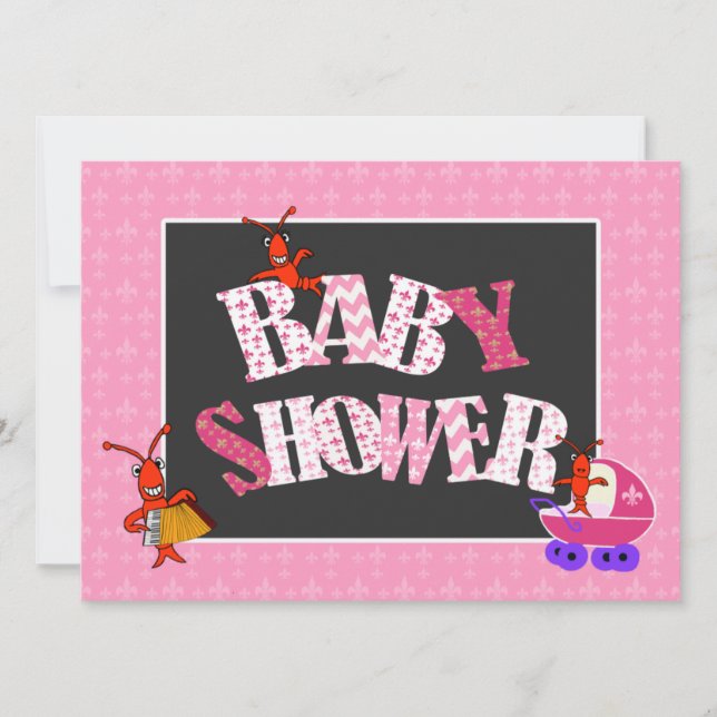 Patchwork Fleur de Lis Crawfish Baby Shower Girl Invitation (Front)