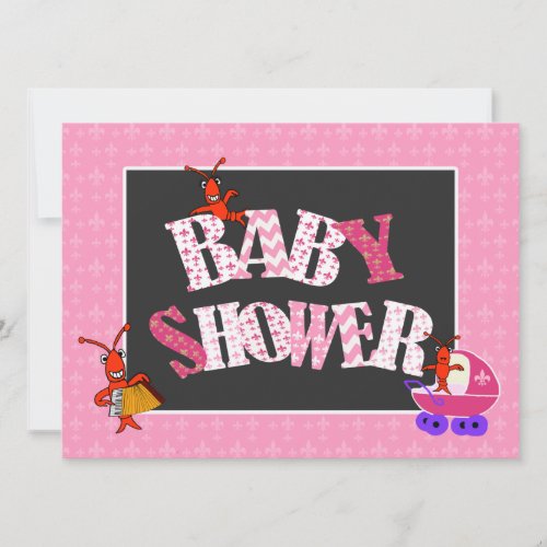 Patchwork Fleur de Lis Crawfish Baby Shower Girl Invitation