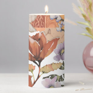 Patchwork Floral Boho Rustic Flower Botanical Deco Pillar Candle