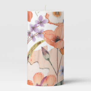 Patchwork Floral Boho Rustic Flower Botanical Deco Pillar Candle