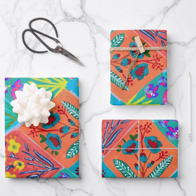 Patchwork Floral bouquet Wrapping Paper (Front)