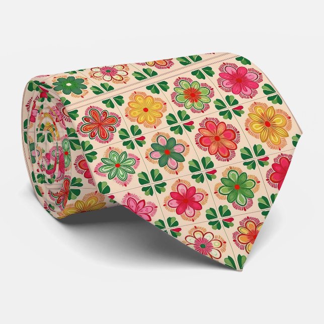 Patchwork floral pattern neck tie (Rolled)