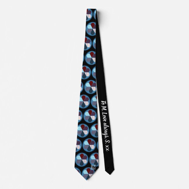 PATCHWORK FLOWER CIRCLES PATTERN MONOGRAM INITIALS NECK TIE (Front)