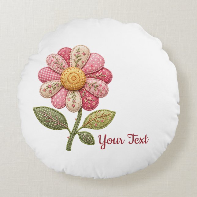 Patchwork Flower in Country Style Round Pillow (Front)