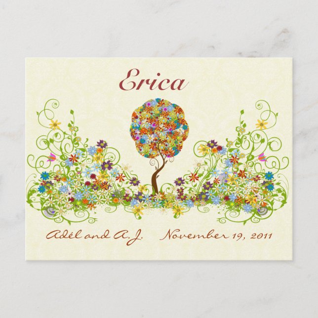 Patchwork Flower Love Tree Thank You Post Card (Front)