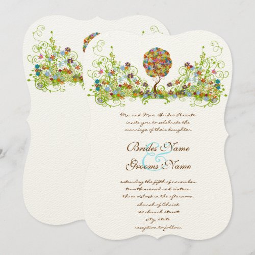 Patchwork Flower Love Tree Wedding Invitation