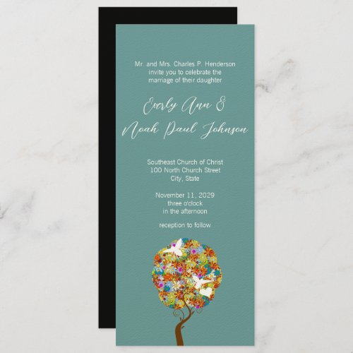 Patchwork Flower Tree and Bees Wedding Invitation