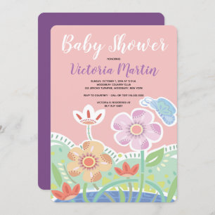 Patchwork Flowers Baby Shower Invitations