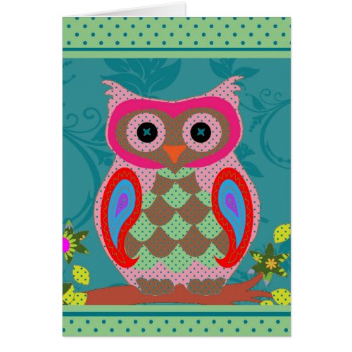 Patchwork Folk Art Owl and Dots