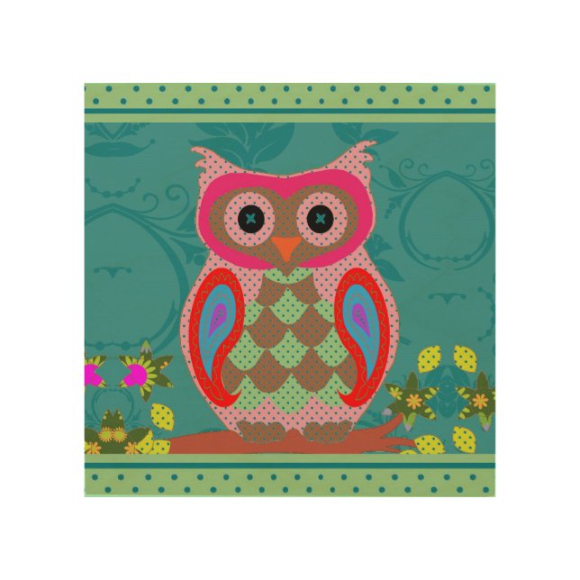 Patchwork Folk Art Owl and Dots (Front)