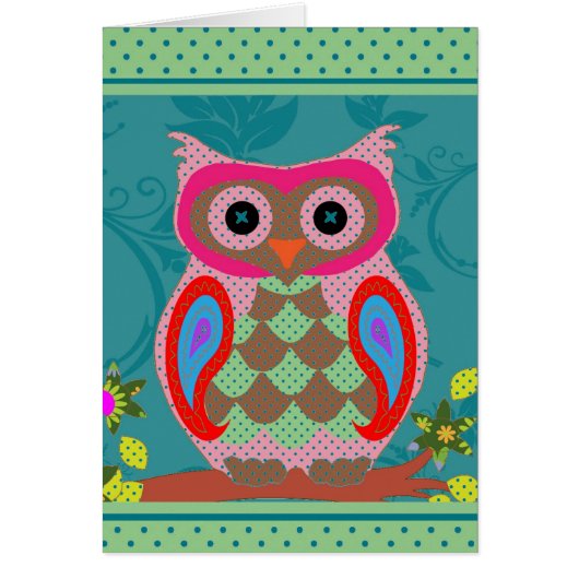 Patchwork Folk Art Owl and Dots Cards (Front)