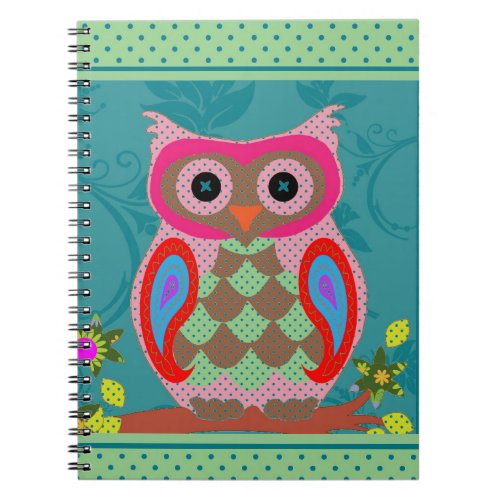 Patchwork Folk Art Owl and Dots Notebook