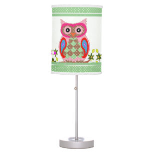 Patchwork Folk Art Owl and Dots Table Lamp