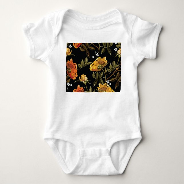 Patchwork Gentle: Hand Drawing Design Baby Bodysuit (Front)