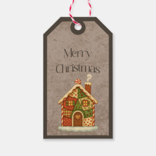 Patchwork Gingerbread House Christmas Gift Tag