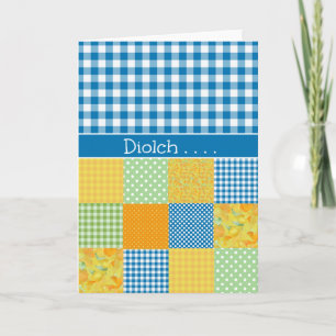Patchwork, Gingham Thank You Card: Welsh Greeting