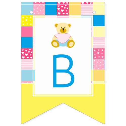 Patchwork Gold Bear Baby Shower Bunting Flags