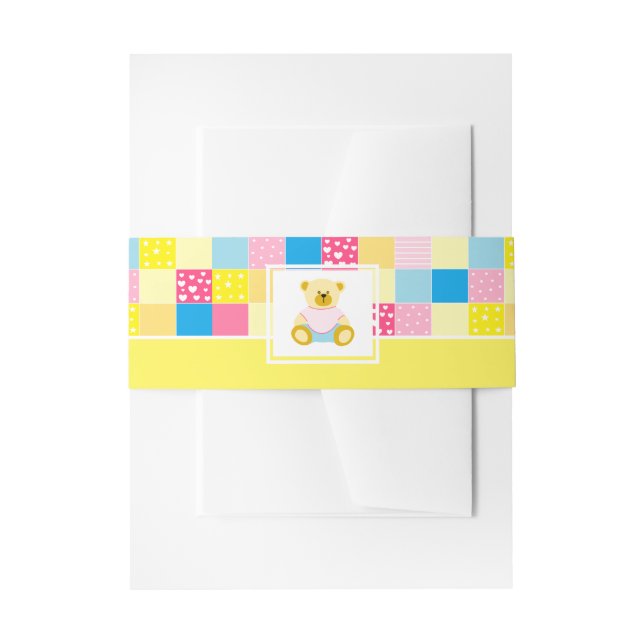 Patchwork Gold Bear, Baby Shower Invitation Belly Band (Front Example)
