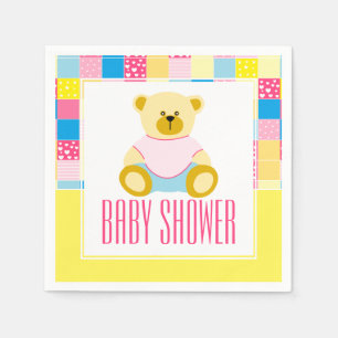 Patchwork Gold Bear, Baby Shower Napkins