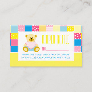 Patchwork Gold Bear, Baby Shower Raffle Ticket Enclosure Card