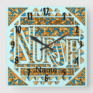 Patchwork gold nurse square wall clock