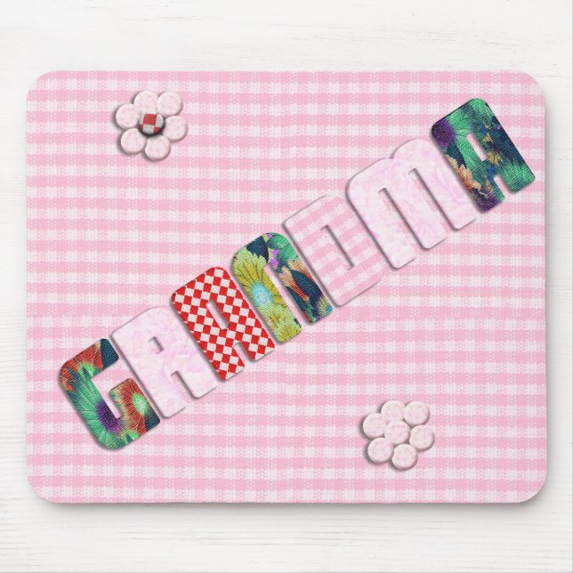 Patchwork 'Grandma' On Checkered Pink Mouse Pad (Front)